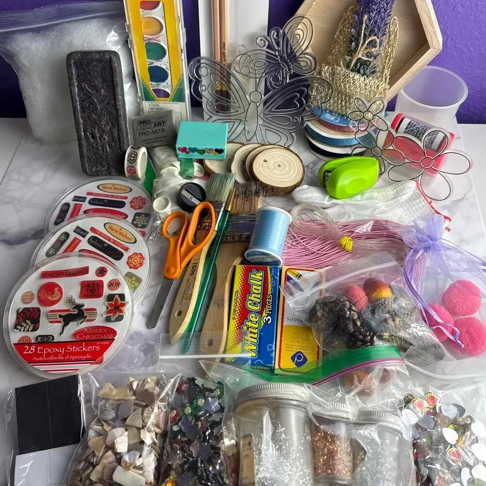 Huge Mixed Craft Supply Destash Lot Scrapbooking Beads Ribbon Wood Stamps DIY